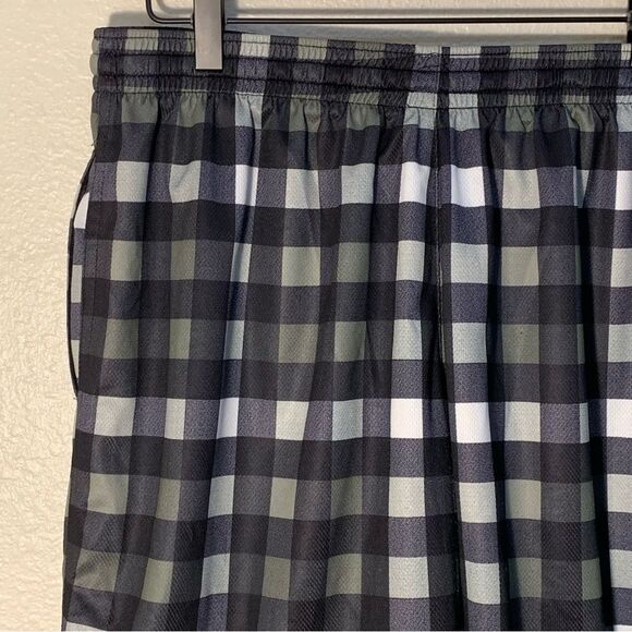 Burnside Shorts Black Gray Plaid Men’s Large Elastic Pull String Fully Lined - Picture 6 of 13